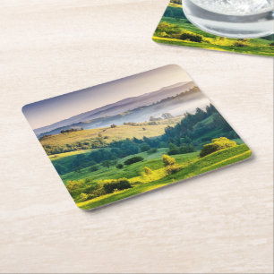 Dessous-de-verre Carré En Papier Photo de paysage naturel de collines ondoyantes
