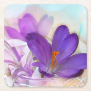 Dessous-de-verre Carré En Papier Photo d'un joli Crocus de printemps violet