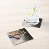 Dessous-de-verre Carré En Papier Photo Modern Enregistrer la date Elegant Gold Scri (En situation)