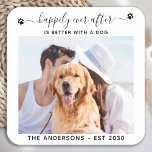 Dessous-de-verre Carré En Papier Photo moderne joyeusement jamais après le Mariage<br><div class="desc">Heureux Après Est Meilleur Avec Un Chien ! Ajoutez la touche finale à votre mariage avec ces dessous de verre de mariage photo personnalisés. Parfait pour votre mariage après la fête et la réception. Customisez ces dessous de verre photo avec votre photo de mariage préférée, votre photo de chien d'honneur,...</div>