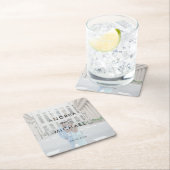 Dessous-de-verre Carré En Papier Photo & Noms estampillés et modernes Mariage simpl (En situation)