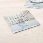 Dessous-de-verre Carré En Papier Photo & Noms estampillés et modernes Mariage simpl (Incliné)