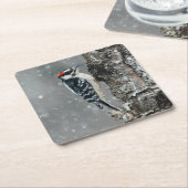 Dessous-de-verre Carré En Papier Pic Downy en neige - Photo originale (Incliné)