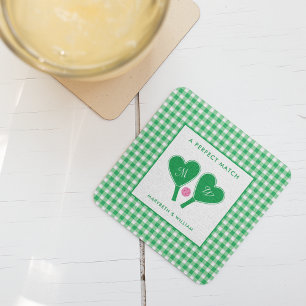 Dessous-de-verre Carré En Papier Pickleball Mariage rose et vert Preppy
