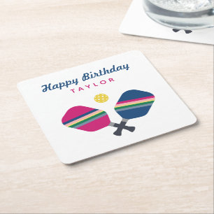 Dessous-de-verre Carré En Papier Pickleball Party Nom personnalisé