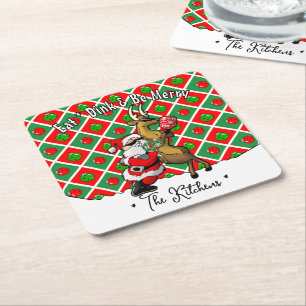 Dessous-de-verre Carré En Papier Pickleball Santa Noël Cool et Élégant