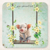 Dessous-de-verre Carré En Papier Piglet sur une balançoire (Devant)
