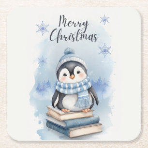 Dessous-de-verre Carré En Papier Pingouin de Noël aquarelle