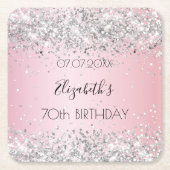 Dessous-de-verre Carré En Papier Pink argent nom élégant anniversaire (Devant)