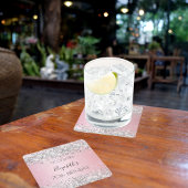 Dessous-de-verre Carré En Papier Pink argent nom élégant anniversaire