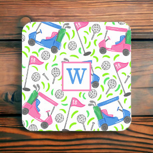 Dessous-de-verre Carré En Papier Pink Blue Green Golf Preppy Initial