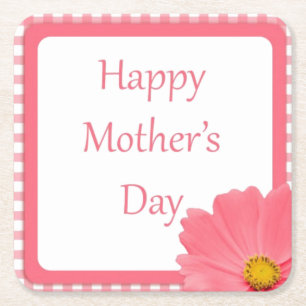 Dessous-de-verre Carré En Papier Pink Check Floral Mothers Day