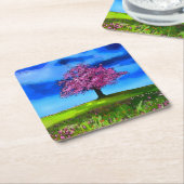 Dessous-de-verre Carré En Papier Pink Cherry Tree (Incliné)