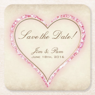 Dessous-de-verre Carré En Papier Pink Flower Heart Enregistrer la date