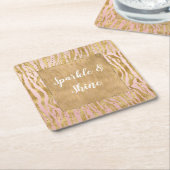 Dessous-de-verre Carré En Papier Pink Gold Glitz Sparkle Zebra Print (Incliné)