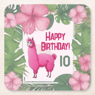 Dessous-de-verre Carré En Papier Pink Joyeux Lama souriant