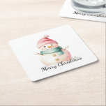 Dessous-de-verre Carré En Papier Pink Mint Christmas Snowman<br><div class="desc">Pink Mint Christmas Snowman</div>