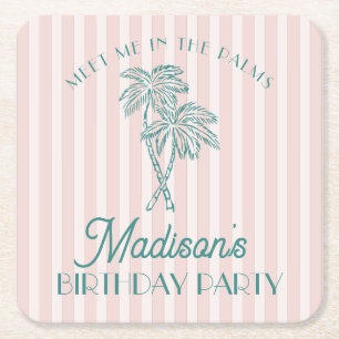 Dessous-de-verre Carré En Papier Pink Palm Spring Pastel Beach Anniversaire