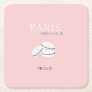 Dessous-de-verre Carré En Papier Pink Paris Travel Art Pastel Preppy Macarons