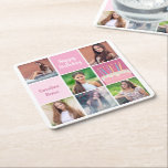 Dessous-de-verre Carré En Papier Pink Photo Collage Custom Femmes's Birthday Party<br><div class="desc">Joli dessous de verre de papier de fête pour femmes sur mesure avec un collage de 6 modèles photo d'une jeune femme ou d'une adolescente avec son nom sur les mignons carrés roses à côté d'un beau gâteau d'anniversaire. Décor d'anniversaire féminin personnalisé.</div>