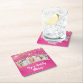 Dessous-de-verre Carré En Papier Pink Sparkle Photo Collage Filles Anniversaire (En situation)