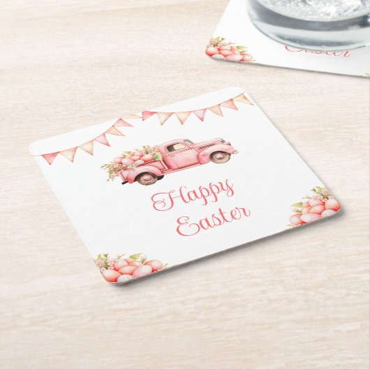Dessous-de-verre Carré En Papier Pink Truck Easter Egg Hunt (Incliné)