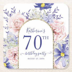 Dessous-de-verre Carré En Papier Pink violet Floral God Frame 70e fête d'anniversai