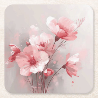Dessous-de-verre Carré En Papier Pink, White, and Gray Foral