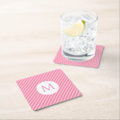 Dessous-de-verre Carré En Papier Pink White Stripes tendance Monogramme moderne Mod (En situation)
