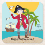 Dessous-de-verre Carré En Papier Pirate kid birthday<br><div class="desc">This product is for kids that love pirates and piracy stories. It feesta cute little pirate boy that has arrived on this island with palm trees. There's a pirate ship in the horizon waiting for him to return with a treasure! Seagulls are watching. This product is ideal for a pirate...</div>
