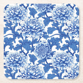 Dessous-de-verre Carré En Papier Pivoine bleue et blanche en chinoiserie florale