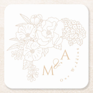 Dessous-de-verre Carré En Papier Pivoines blanches ivoire pour mariage romantique