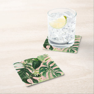 Dessous-de-verre Carré En Papier PixDezines Monstera panaché Feuillage Tropical