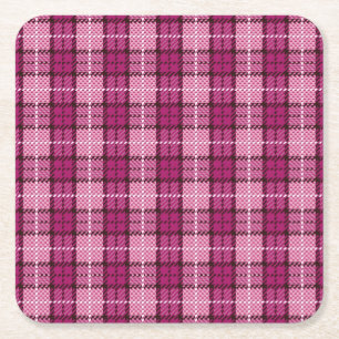 Dessous-de-verre Carré En Papier Pixel Plaid_Magenta-Black