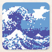 Dessous-de-verre Carré En Papier Pixel Tsunami bleu 8 bits Pixel Art (Devant)