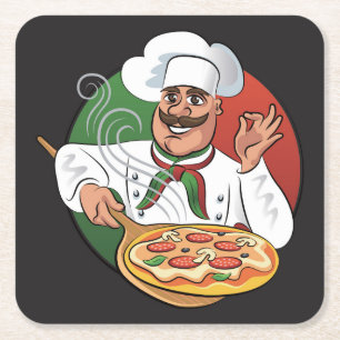 Dessous-de-verre Carré En Papier Pizza Chef Sketch