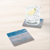 Dessous-de-verre Carré En Papier Plage Bleu Tropical Ocean Waves Mariage côtier (En situation)