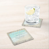 Dessous-de-verre Carré En Papier Plage Côtier Rustique Bois Chaîne Lumière Mariage (En situation)