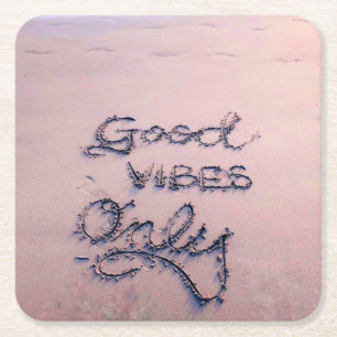 Dessous-de-verre Carré En Papier Plage de Good Vibes Only et sable