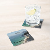 Dessous-de-verre Carré En Papier plage de sable bleu ciel et mer (En situation)