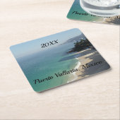 Dessous-de-verre Carré En Papier plage de sable bleu ciel et mer (Incliné)