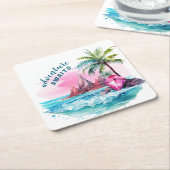 Dessous-de-verre Carré En Papier Plage Palm Tree Mountain View Aventure Attend (Incliné)