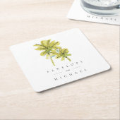 Dessous-de-verre Carré En Papier Plage Palm Trees Tropical Mariage Merci (Incliné)