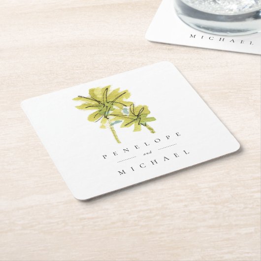 Dessous-de-verre Carré En Papier Plage Palm Trees Tropical Mariage Merci (Incliné)