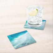 Dessous-de-verre Carré En Papier Plage Retro - Océan bleu Turquoise côtier Aquarell (En situation)