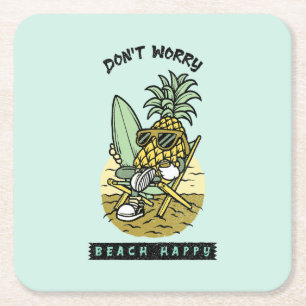 Dessous-de-verre Carré En Papier Plage sans souci, bonne humeur – Pineapple surfeur