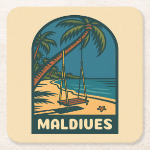 Dessous-de-verre Carré En Papier Plage Vintage voyage rétro Maldives Island Pittore