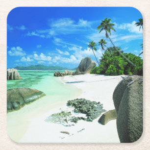 Dessous-de-verre Carré En Papier Plages tropicales L'île de La Digue