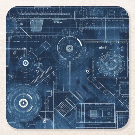 Dessous-de-verre Carré En Papier Plan directeur technique Dessin géométrique (Devant)