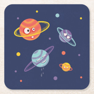 Dessous-de-verre Carré En Papier Planètes mignonnes Espace caricature Enfants